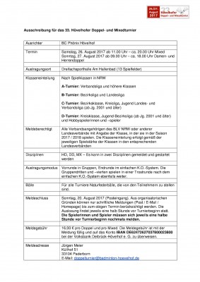 Ausschreibung 33. Hövelhofer Doppel- und Mixedturnier