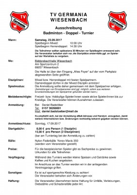 Ausschreibung 1. Badminton Doppel-Turnier