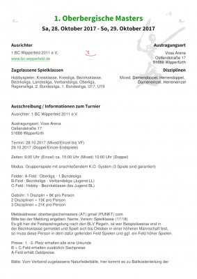 Ausschreibung 1. Oberbergische Masters