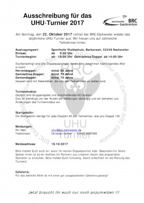 Ausschreibung UHU-Turnier Eschweiler