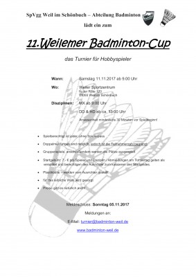 Ausschreibung 11. Weilemer Badminton-Cup 2017