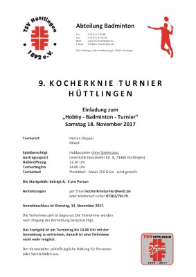 Ausschreibung 9. Kocherknie-Turnier 2017 in Hüttlingen