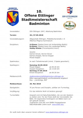 Ausschreibung 10. Ettlinger Stadtmeisterschften 2018