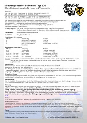 Ausschreibung Mönchengladbacher Badminton-Tage 2018 (Jugend)