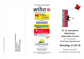 Ausschreibung 24. St. Georgener Badminton-Jedermann-Turnier 2018