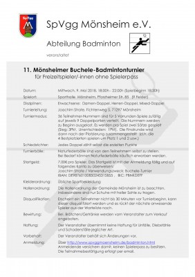 Ausschreibung 11. Mönsheimer Buchele-Badmintonturnier 2018
