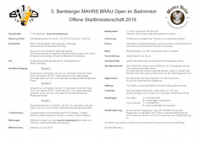 Ausschreibung 5. Mahrs Bräu Open - Offene Bamberger Stadtmeisterschaft