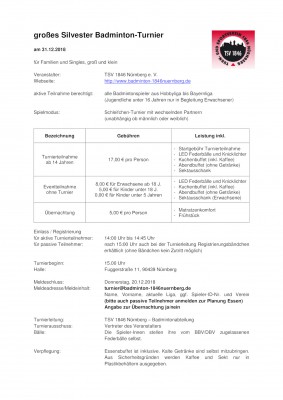 Ausschreibung Großes Silvester Badminton-Turnier