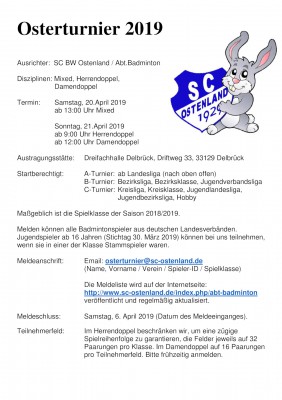 Ausschreibung Osterturnier 2019