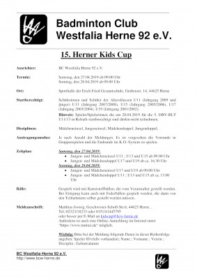 Ausschreibung 15. Herner Kids Cup