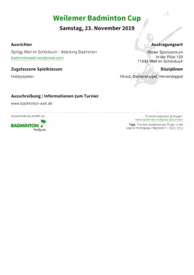 Ausschreibung Weilemer Badminton Cup