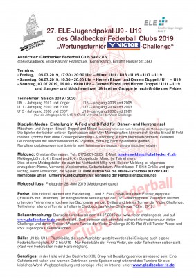 Ausschreibung 27. ELE-Jugendpokal „Wertungsturnier Victor-Challenge“