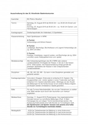 Ausschreibung 35. Hövelhofer Badmintonturnier