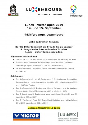 Ausschreibung Lunex Victor Open 2019