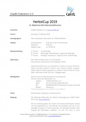 Ausschreibung Paderborner Herbstcup 2019