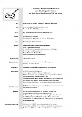 Ausschreibung 1. Ispringer Hobbyturnier