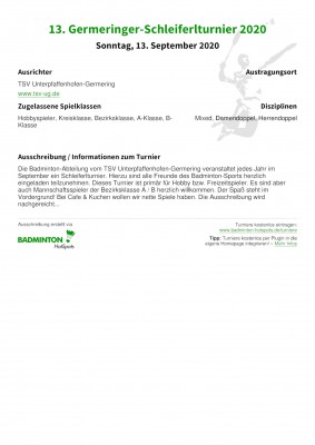 Ausschreibung 13. Germeringer-Schleiferlturnier 2020