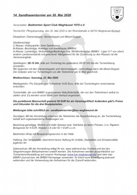 Ausschreibung 14. Sandhasen-Turnier 2020