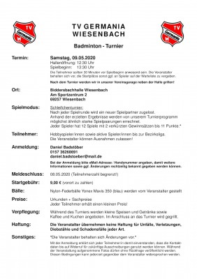 Ausschreibung 6. Schleifchenturnier des TV Germania Wiesenbach