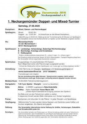 Ausschreibung 1. Neckargemünder Doppel- und Mixed-Turnier