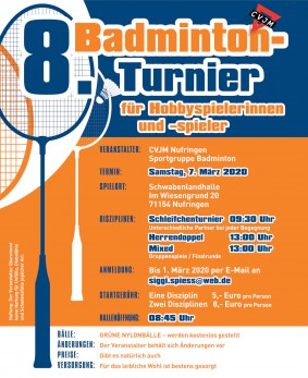 Ausschreibung 8. Badmintonturnier des CVJM Nufringen 2020