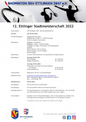 Ausschreibung 12. Ettlinger Stadtmeisterschaft