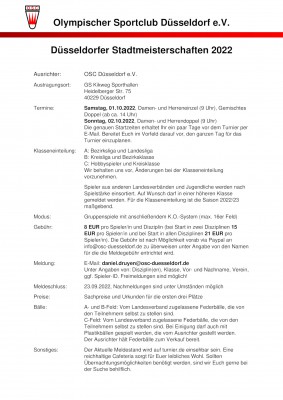 Ausschreibung Düsseldorfer Stadtmeisterschaften 2022