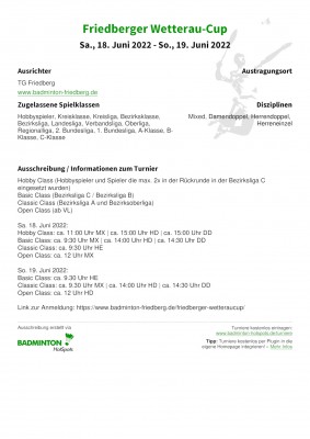 Ausschreibung Friedberger Wetterau-Cup