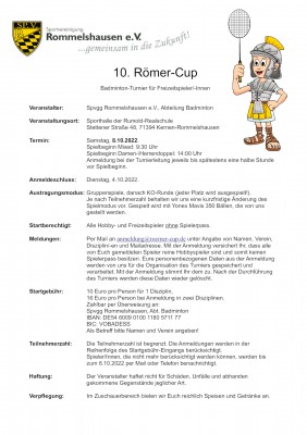 Ausschreibung 10. Römer-Cup