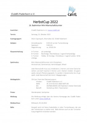 Ausschreibung 16. Herbstcup