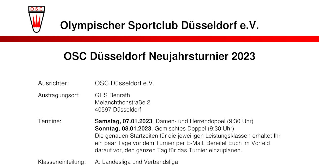 OSC Düsseldorf Neujahrsturnier 2023 - Badmintonturnier in Düsseldorf