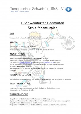 Ausschreibung 1. Schweinfurter Badminton Schleifchenturnier