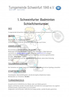 Ausschreibung 1. Schweinfurter Badminton Schleifchenturnier