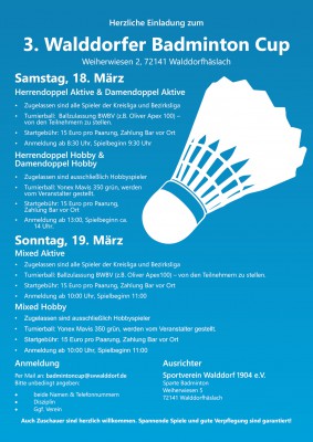 Ausschreibung 3. Walddorfer Badminton Cup