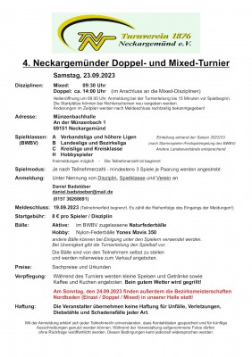 Ausschreibung 4. Neckargemünder Doppel- und Mixed-Turnier