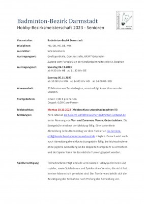 Ausschreibung Hobbymeisterschaft Darmstadt
