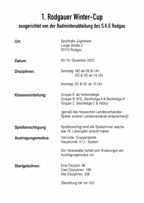 Ausschreibung 1. Rodgauer Winter-Cup