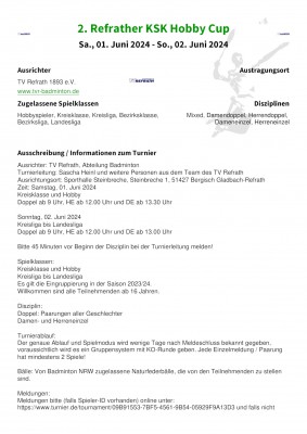Ausschreibung 2. Refrather KSK Hobby Cup