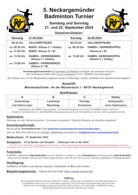Ausschreibung 5. Neckargemünder Badminton-Turnier