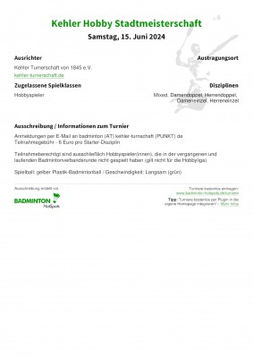 Ausschreibung Kehler Hobby Stadtmeisterschaft