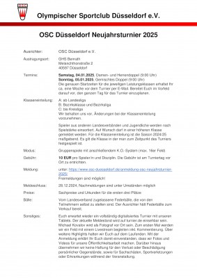 Ausschreibung OSC Düsseldorf Neujahrsturnier 2025