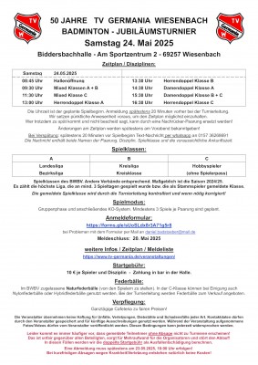 Ausschreibung Wiesenbacher Badminton-Jubiläumsturnier
