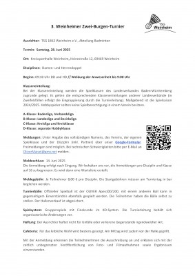 Ausschreibung 3. Weinheimer Zwei-Burgen-Turnier