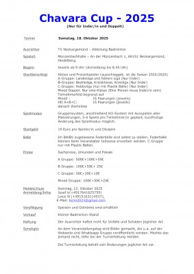 Ausschreibung Chavara Cup 2025 (Nur für Inder/in)