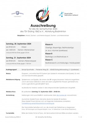 Ausschreibung 42. Semptturnier Erding