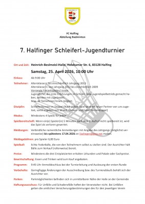 Ausschreibung 7. Halfinger Schleiferl-Jugendturnier