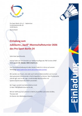 Ausschreibung 10. PSB Team-Fun-Turnier