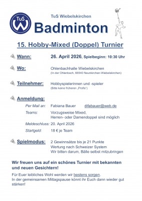 Ausschreibung Hobby-Mixed Turnier