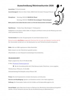 Ausschreibung Weininselturnier