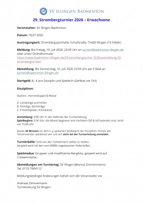 Ausschreibung 29. Strombergturnier 2026